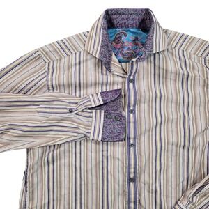 Robert Graham Shirt Mens Medium Multicolor Stripe Long Sleeve Button Front